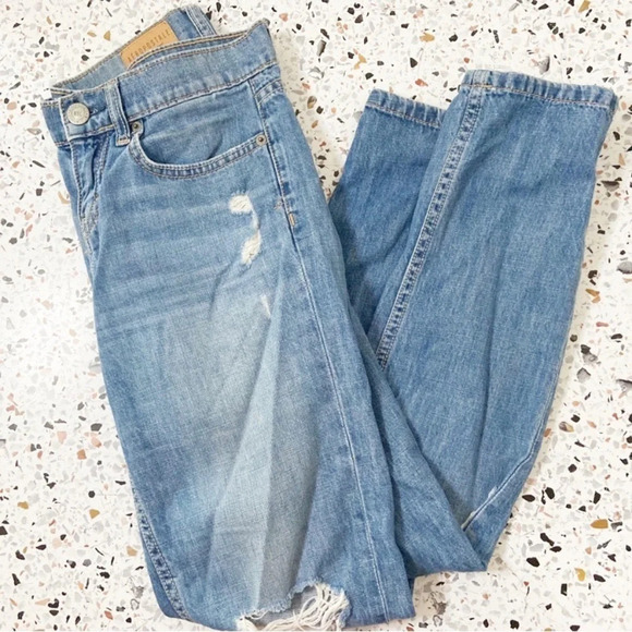 Boyfriend Jeans Denim 100% Cotton Distressed Regular Women Sz 00 Casual Everyday - Picture 1 of 12